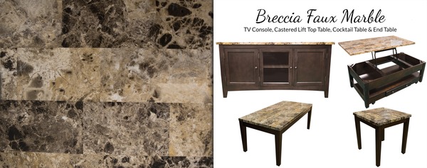 Awf Imports - Breccia Faux Marble Cocktail & 2 End Tables