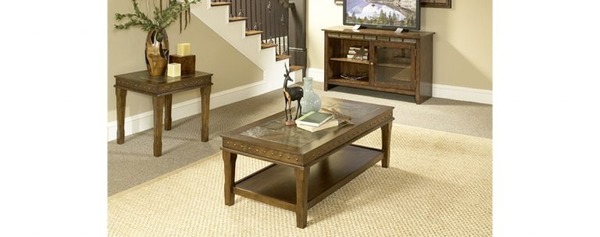 Awf Imports - Slate Top Nail Head Trim Cocktail & 2 End Tables