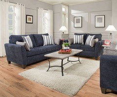 Simmons - Prelude Navy Stationary Sofa and Loveseat Set