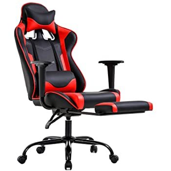 Gaming Chair Bck/Rd Footrest,Headrest,Adjustable