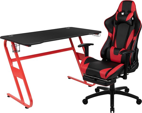 100Ergonomic Gaming Chair and Desk Red/Black