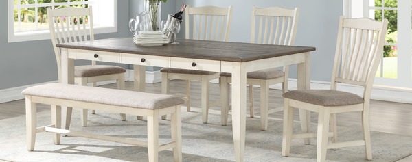 Awf Imports - Lakewood Gray/White Dining Table, 4 Chairs & Bench